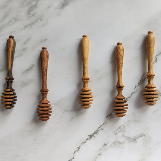 Olive Wood Honey Dipper--Bee Balm Company
